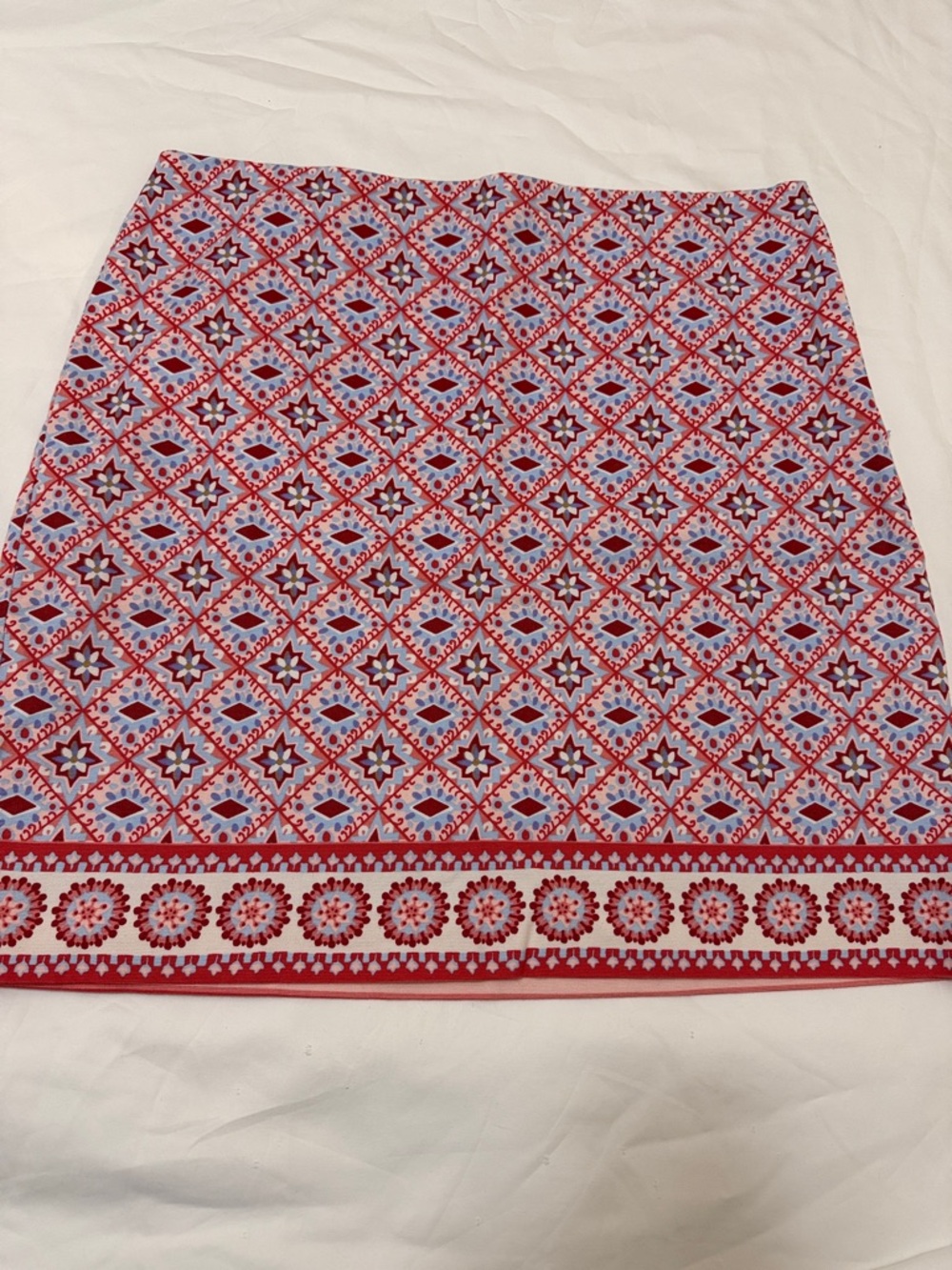 Talbots Red & Light Blue Geometric Mini Skirt Cotton 8